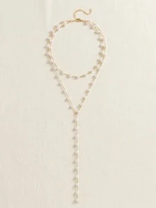 1pc Elegant Double Layer Long Y-Shaped Faux Pearl Pendant Necklace, Suitable For Women's Daily Wear, Holiday Gift And Birthday Gift - Gold - View 4
