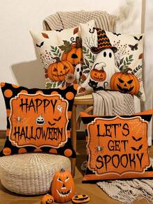 1pc Ghost Pumpkin Throw Pillow Covers Halloween,Cute Spooky Cartoon-Style Quilted Decorative Cushion Cover,17.72In,Halloween Pillowcase Decoration,For Living Room Bedroom,Room Decor,Bedroom Decor,Halloween Decor,Fall Decor(Pillow Insert Not Included) - Multicolor - View 9