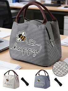 Multifunctional Insulated Bag With Bee Heart Pattern, Fun Coffee Lover Design For Women, Comes With Black Utensil Storage Bag, Large Capacity, Student Meal Insulated Cooler Bag, Portable Travel Picnic Bag, Office School Lunch Bag Insulated Lunch Box, Work Lunch Box, Work Office Holiday Lunch Box, Suitable For Men And Women Multifunctional Camping School Lunch Box - Multicolor - View 10