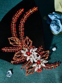 1 pieza Clip para el cabello de novia con strass rojo, adecuado como accesorio para el cabello de mujeres en fiestas de boda - Rojo - Ver 3