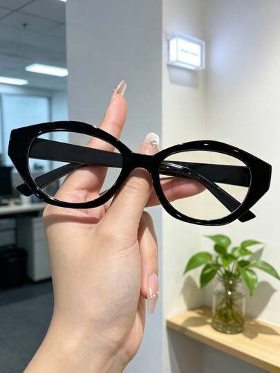 1 Pc Women Solid Black Cat Eye Blue Light Glasses, Zero Degree Fake Eyewear, Slim Face Y2K Eyeglasses, Back To School Office Daily Spectacles