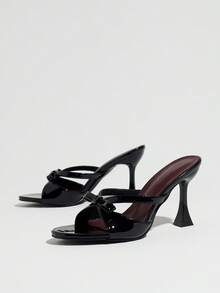 French Style New Elegant Solid Color High Heel Low Vamp Women's Sandals - Black - View 5