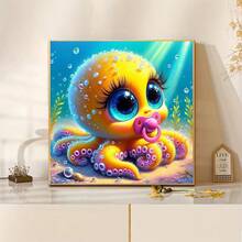 1PC | 5D DIY Diamond Painting | Cute Pacifier Octopus Pattern Diamond Painting Kit, Round Full Drill Mosaic Craft Set, High Definition Art Diamond Painting, Focus And Relax Through DIY, Suitable For Living Room, Bedroom, Office Wall Decoration, Surprise Holiday Home Decor Gift For Family And Friends, Unframed - round diamond - View 2