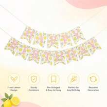 Happy Birthday Banner - Lemon Theme Party Garland, With Adjustable Distance, Non-Glare Paper Cardstock Bunting Sign, For Summer Tropical Fruit Birthday Decorations - Pink Lemonade - View 6
