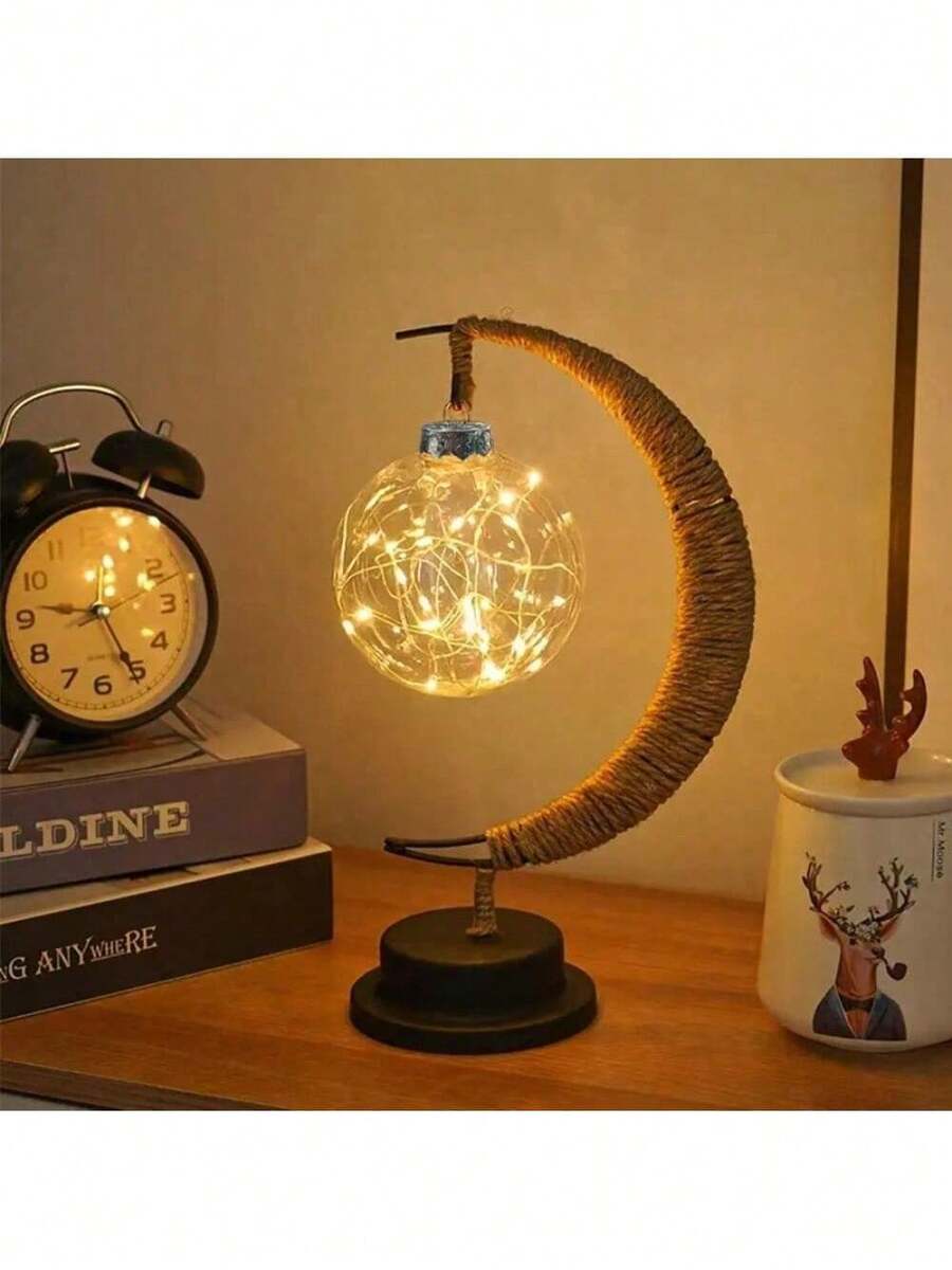 SOKANY Lámpara Esférica LED, Lámpara de Luna de Hierro Forjado, Lámpara de Mesa de Plástico y Varilla de Hierro, Lámpara Decorativa, Iluminación de Decoración de Dormitorio (Batería No Incluida), Halloween, Navidad, Decoración de Hotel/Restaurante/Lugar de Eventos - Negro - Ver 1