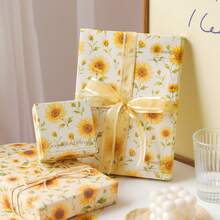 6 Sheets Sunflower Floral Gift Wrapping Paper, Vintage Floral Pattern Decorative Paper, Suitable For Gift Wrapping, Birthday Party DIY Crafts - Sunflower Wrapping Paper - View 2