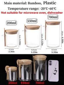 1pc Transparent Plastic Storage Jar With Bamboo Lid And Spoon, Airtight Moisture-Proof, Suitable For Kitchen Storage Of Sugar, Spices, Tea, Coffee, Flour, Nuts, Grains, Bath Salts And More - Kitchen Gadget - Multicolor - View 8