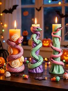 3PCS Snake Silicone Mold Cobra Skeleton Column Casting Mould Thick Flexible For Scented Candle Handmade Soap Gypsum Epoxy Resin Squishy Toy DIY Halloween Autumn Decor Unique Holiday Handmade Gift - A - View 6