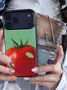 1 pieza Funda de teléfono con etiqueta de tomate de fruta estilo fresco compatible con Apple 17 Pro Max, 16 Pro, 13 - Verde - Ver 3