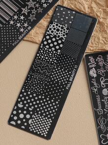 1 pieza Placas de estampado de uñas 3D Y2K con puntos de lunares, plantillas de lunares de moda para uñas, moldes de impresión de manicura con puntos de estilo francés de múltiples formas, herramientas para uñas - Plateado - Ver 5