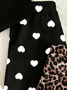Random 6pcs/Set Girls Casual Fashion Cute Bow, Polka Dot, Heart, Leopard Print Long Sleeve And Tight Fit Set, School, Back To School Comfortable Daily Wear - Multicolor - View 6