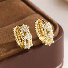 1 Pair New Fashion Elegant Round Woven Hoop Earrings For Women's Daily Wear - Gold - View 7