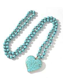 1pc New Spring Bohemian Vintage Natural Stone Glass Woven Necklace, Glass Connected Square Imperial Stone Pendant, Women's Sweater Chain Necklace - NK2634 - View 13