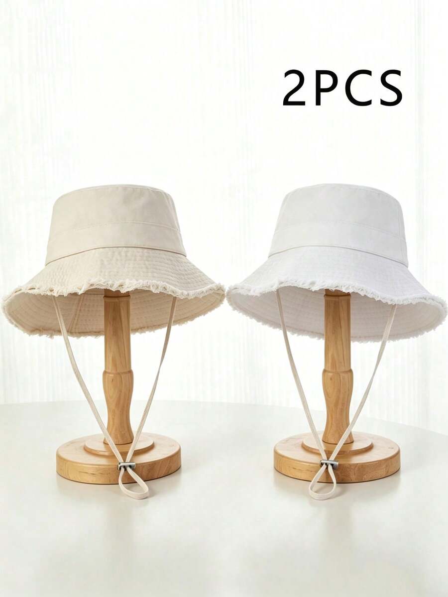 Sombrero de cubo casual y versátil para el desplazamiento diario - Beige + Blanco - Ver 1