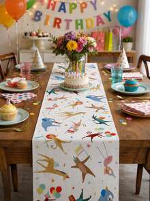 Animal Parade Theme Table Runner, Cute Circus Animal Table Runner, Rectangular Linen Tablecloth, Zoo Theme Birthday Party Table Decor, Baby Shower Table Runner, Reusable And Washable Dining Table Decor, Seasonal Kitchen Dining Home Decor - Multiple Styles - View 6