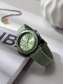 REBIRTH 1pc Women's Silicone Strap Casual Versatile Personalized Style Quartz Watch Suitable For Daily Wear - Green - View 7