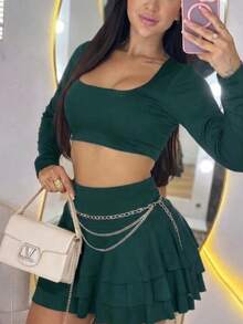 Women Two-Piece Outfits - Dark Green - View 2