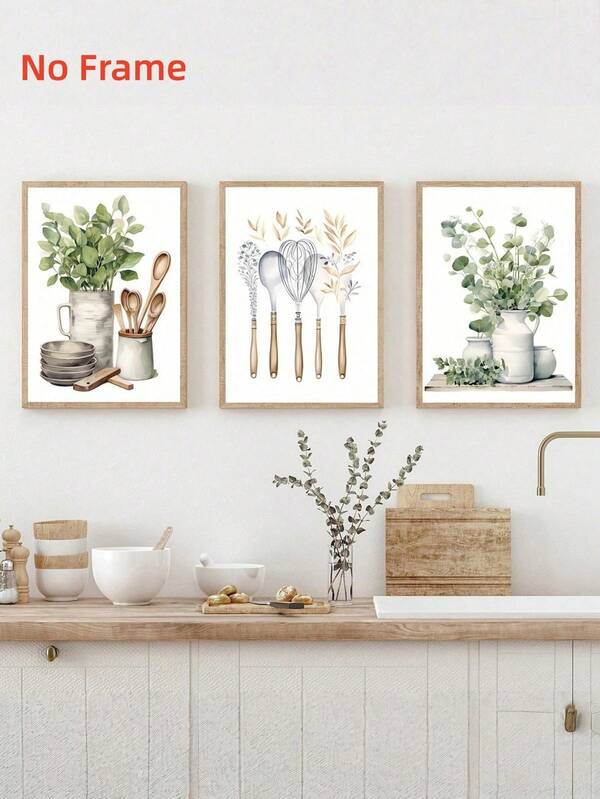 3 piezas Decoraciones de pared de cocina, Decoraciones de pared modernas, Arte rural, Arte de hiedra, Arte de vajilla, Arte bohemio, Tres piezas de decoraciones de arte, Decoraciones del hogar | Arte minimalista, Pósteres de lienzo para dormitorio, Regalos de cocina modernos, Regalos de cumpleaños, Regalos de graduación.