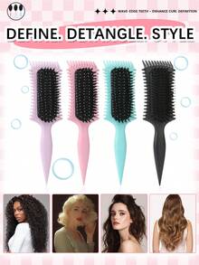 Curly Hair Styling Comb, Multi-Color Plastic Hairbrush, Side Teeth Design, Dense Teeth, Pointed Tail Handle, Anti-Static, Suitable For Wavy Curly Thick Hair And Wigs - Multicolor - View 6