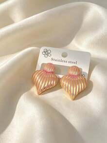 1/5 Pairs Set 304 Stainless Steel Vertical Striped Oil Drop Shell Elegant Stud Earrings, Hypoallergenic Non-Fading Vintage Heavy-Duty Women's Eye-Catching Accessories, Daily Commute Date Gift Earrings - Multicolor - View 12