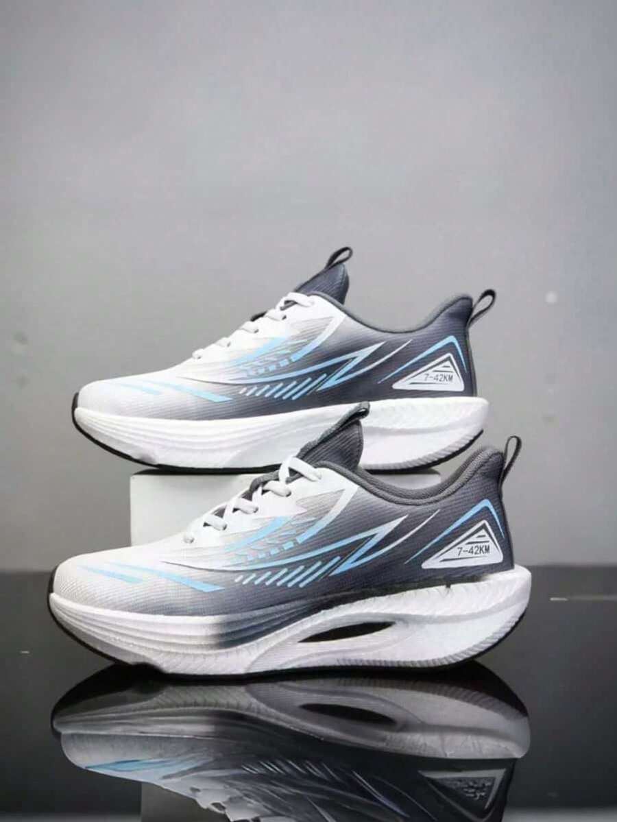 Unisex Carbon Plate Marathon Running Shoes - Cushioned Athletic Shoes, Anti-Slip Shock Absorption, Low-Top Breathable Design, Suitable For Marathon, Gym And Training Scenarios, All Season Wear - White Smoke Ash - View 1