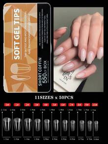 550pcs Soft Gel Nail Tips, Medium-Short Almond & Coffin Shape, Full Coverage Matte Nail Extensions, Acrylic Press-On Nails, DIY Nail Art Decoration - Clear - View 5