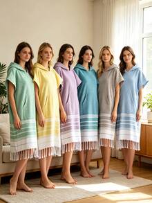 Peignoir une pièce pour femmes, robe de chambre ample, tenue décontractée, serviette de plage à capuche, châle de plage multifonctionnel, peignoir et enveloppe de surf anti-sable, parfait pour la natation, la douche, les vacances et le surf. Très absorbant, toucher doux, essentiel pour la natation, les voyages, la plage, la rentrée scolaire et l'été, 1 pièce incontournable de l'automne. - Multicolore - Voir 8