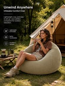 1pc Portable Folding Slouchy Sofa With Soft Cushion Seat And Backrest - Lightweight Outdoor Flocked Bean Bag Inflatable Sofa, Suitable For Camping, Garden, Picnic And Outdoor Activities - Durable Oxford Fabric, Aluminum Alloy Frame, Easy To Carry, Perfect Gift For Halloween And Christmas, Foldable Beach Chair, Camping Seat, Garden Leisure, Sturdy Structure - Multicolor - View 6