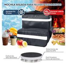 ECYWE Mochila Repartidor Aislada, Expandible Negro, 20 litros, Unisex, 3 Compartimentos, Resistente al Agua, Ideal para  Eats, Rappi, DIDI Food, Picnic, Caminatas, Playa, Camping, Viajes y más - Multicolor - Ver 4