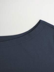 ENGU CO. 返校季 Y2K 一字領長袖 T-shirt，復古 84 數字印花寬鬆休閒運動上衣 - 藏蓝色 - 查看 5