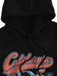 Women's Oversized Hoodies Vintage Car Graphic Fleece Sweatshirt Hooded Fall Top With Pocket - Black - View 2