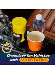 360° Rotatable 2-In-1 Car Cup Holder Expander With Phone Mount, Anti-Slip Carbon Fiber Dual Cup Extender Adapter, Universal For Cars Trucks SUVs, Fits Large Bottles & Cups - XZBJ00 - View 6