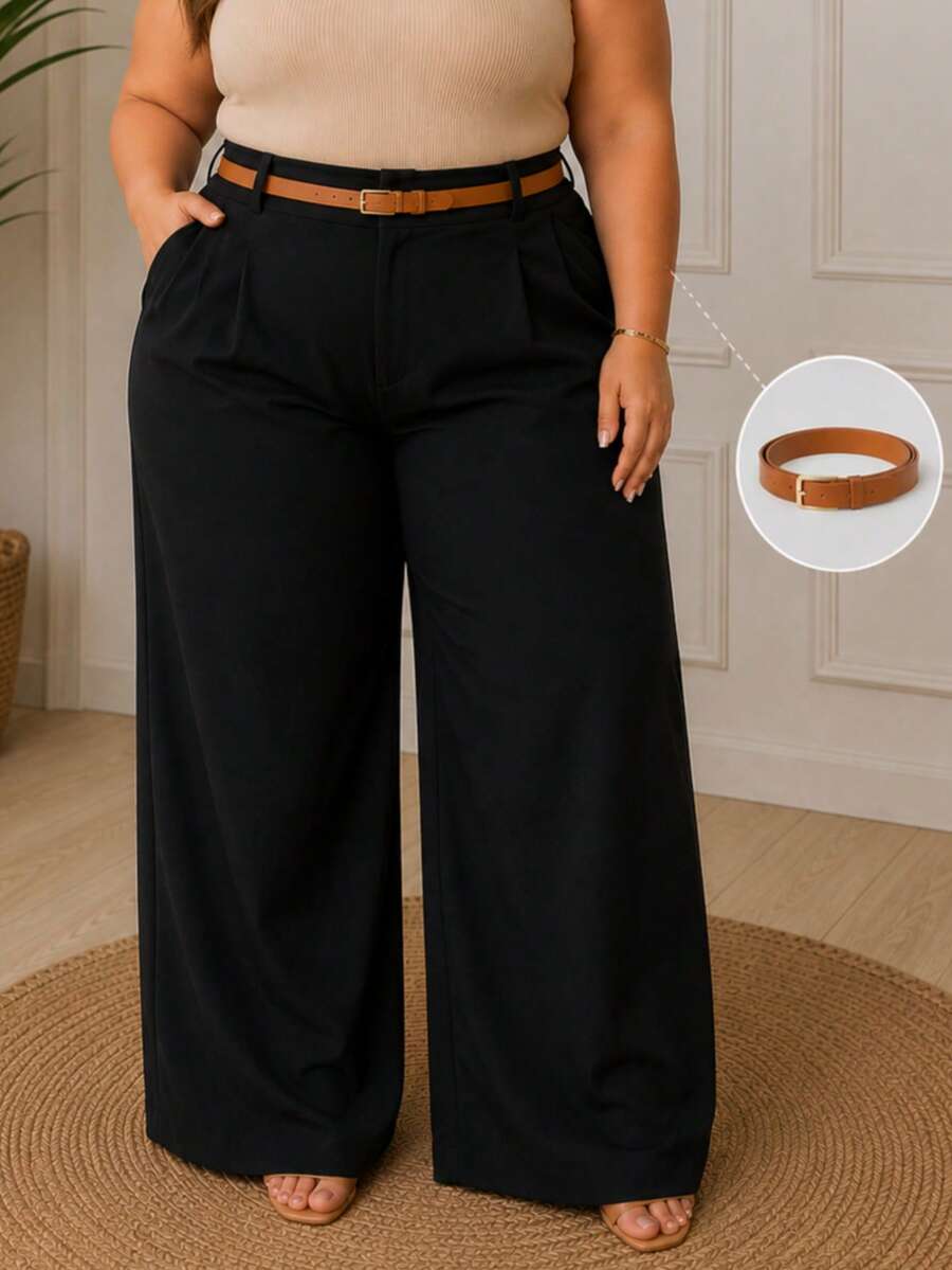 Calça Alfaiataria Plus Size Cintura Alta com Cinto