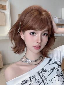 12 Inch Brown Short Bob Curly Wigs For Women Soft Silky Heat-Resistant Synthetic Fiber Wigs For Daily Or School,Use, Perfect For Holidays Music Festivals Celebrations, Sakura Celebration,Graduation Gift & Gift For Friend's Wig Accessory, Halloween - Multicolor - View 5
