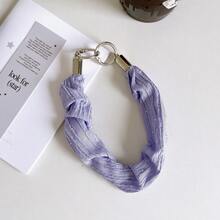 1pc Solid Color Pleated Fabric Phone Wrist Lanyard Shiny Rhinestone Twisted Hand Strap Anti-Lost Phone Charm Keychain With Double Metal O Rings - Multicolor - View 13