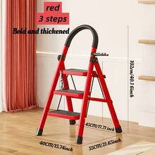 Durable 4-Step Metal Folding Ladder With Non-Slip Treads Lightweight, Portable, And Rated For 330 Lbs; Ideal For Home, Office, And Industrial Use - Red 3-tier - View 1