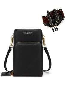 Tas Selempang Ponsel Kecil dengan Tali Pergelangan Tangan & Tali Tangan yang Dapat Dilepas, Dompet Portabel Multifungsi Modis dengan Banyak Kantong Resleting & Slot Kartu - MultiWarna - View 1