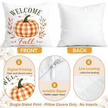 4 piezas Fundas de almohada con patrón de calabaza de otoño a cuadros naranjas sin rellenos, fundas de almohada impresas en un solo lado, adecuadas para sala de estar, dormitorio, decoración del hogar, fundas de almohada para todas las estaciones - Multicolor - Ver 4