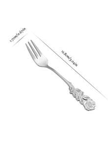 Customized 1pc Rose Handle Stainless Steel Spoon And Fork, Suitable For Personalized Dessert Tableware With Engraved Names, Elegant Flower Shaped Tableware, Suitable For Matching Wedding Gifts, Party Gifts, Coffee And Desserts. - Color - View 13
