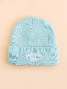 1PC Toddler "MAMA'S BOY" Embroidered Knit Beanie Hat, Foldable Warm Elastic Winter Cap, Cute Daily Outdoor Head Protection Hat - Multicolor - View 13