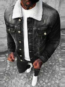 Men's American Vintage Long Sleeve Denim Jacket, Autumn Style - Black - View 1