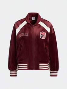 Adidas Women's Loose Baseball Collar Jacket Coat, Warm And Windproof, Autumn/Winter, HY4180 - Red - View 1