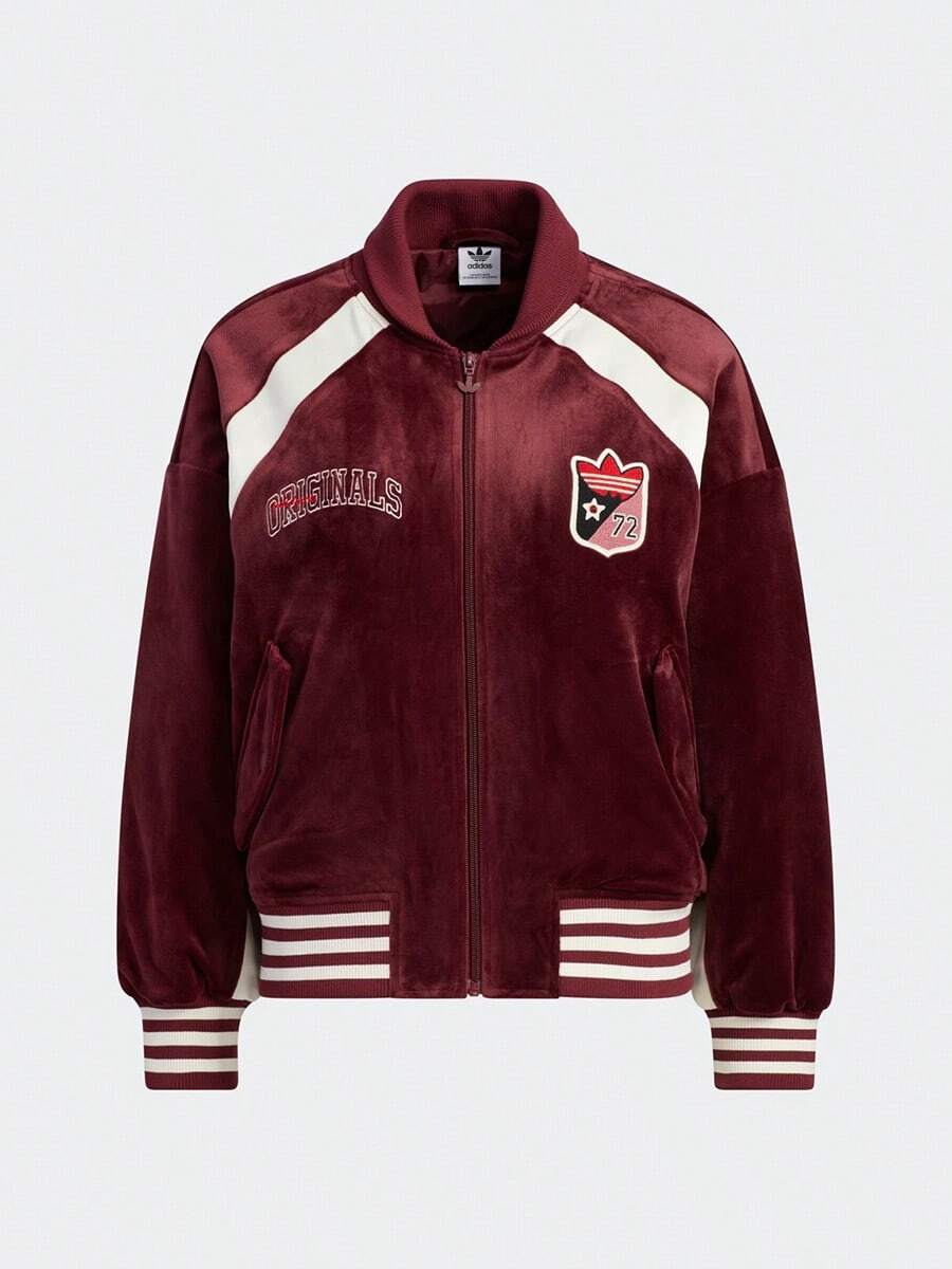 Adidas Women's Loose Baseball Collar Jacket Coat, Warm And Windproof, Autumn/Winter, HY4180 - Red - View 1