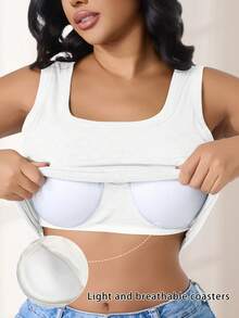 CELILIN Camiseta de tirantes anchos sin tensión, cuello cuadrado, cintura acanalada con relleno incorporado, capa base versátil y estilizada - Blanco - Ver 4