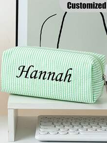 Personalized Customizable Pencil Case, Minimalist Solid Color Pencil Pouch, Fashionable Stationery Storage Bag, Customizable Name, Student Supplies - Multicolor - View 1