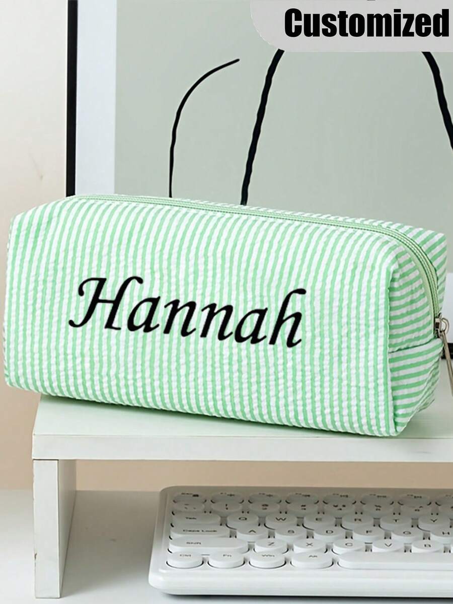 Personalized Customizable Pencil Case, Minimalist Solid Color Pencil Pouch, Fashionable Stationery Storage Bag, Customizable Name, Student Supplies - Multicolor - View 1