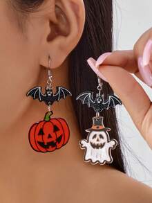 1 Pair Halloween Series Acrylic Earrings, Colorful Ghost & Pumpkin Cartoon Personalized Ear Dangle Jewelry For Women - Multicolor - View 5