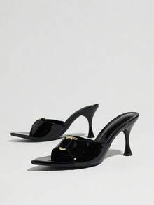Women's Metal Buckle Mule High Heel Shoes, Spring/Summer Night Club Party Evening Gala Shopping Commute Runway Stage Wedding Home Casual Shoes, Pointed Toe Stiletto High Heel Sexy Open Toe Sandals, Slip-On Elegant Sophisticated Shoes, Elegant Fashion High Heel Sandals - Black - View 5