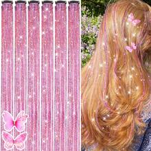 12-20-Piece Set 24-Inch Clip-In Synthetic Straight Hair Extensions, Fashionable Glittery Heat-Resistant Fairy Hair Clips - Multicolor - View 1