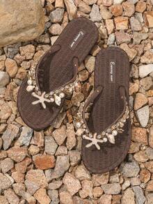 Evertop Surf Women's Soft Sole Bohemian Style Handmade Beaded Beach Sandals, Summer - 棕色 - 查看 5